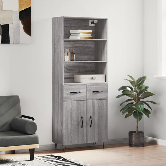 Credenza Grigio Sonoma 69,5x34x180 cm in Legno Multistrato - homemem39