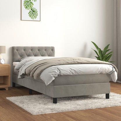 Giroletto a Molle con Materasso Grigio Chiaro 80x200 cm Velluto
