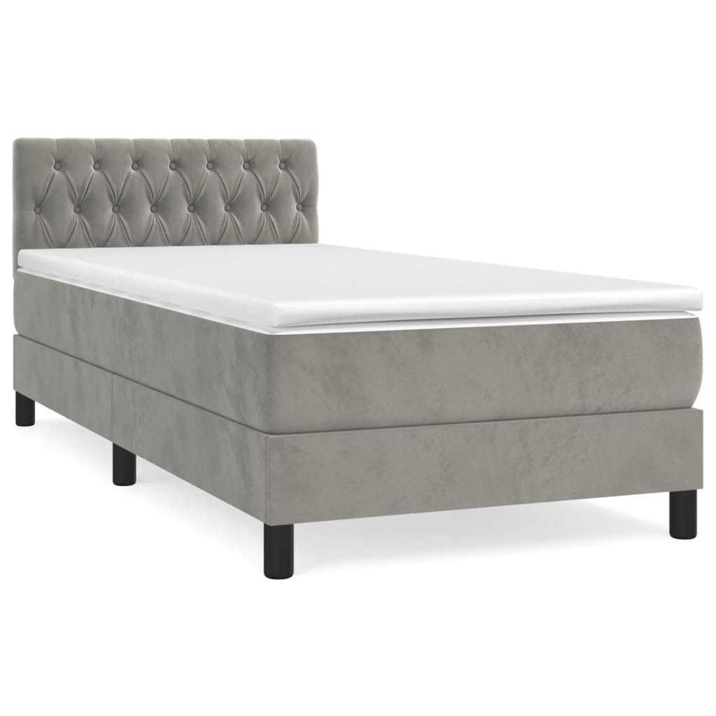 Giroletto a Molle con Materasso Grigio Chiaro 90x190 cm Velluto