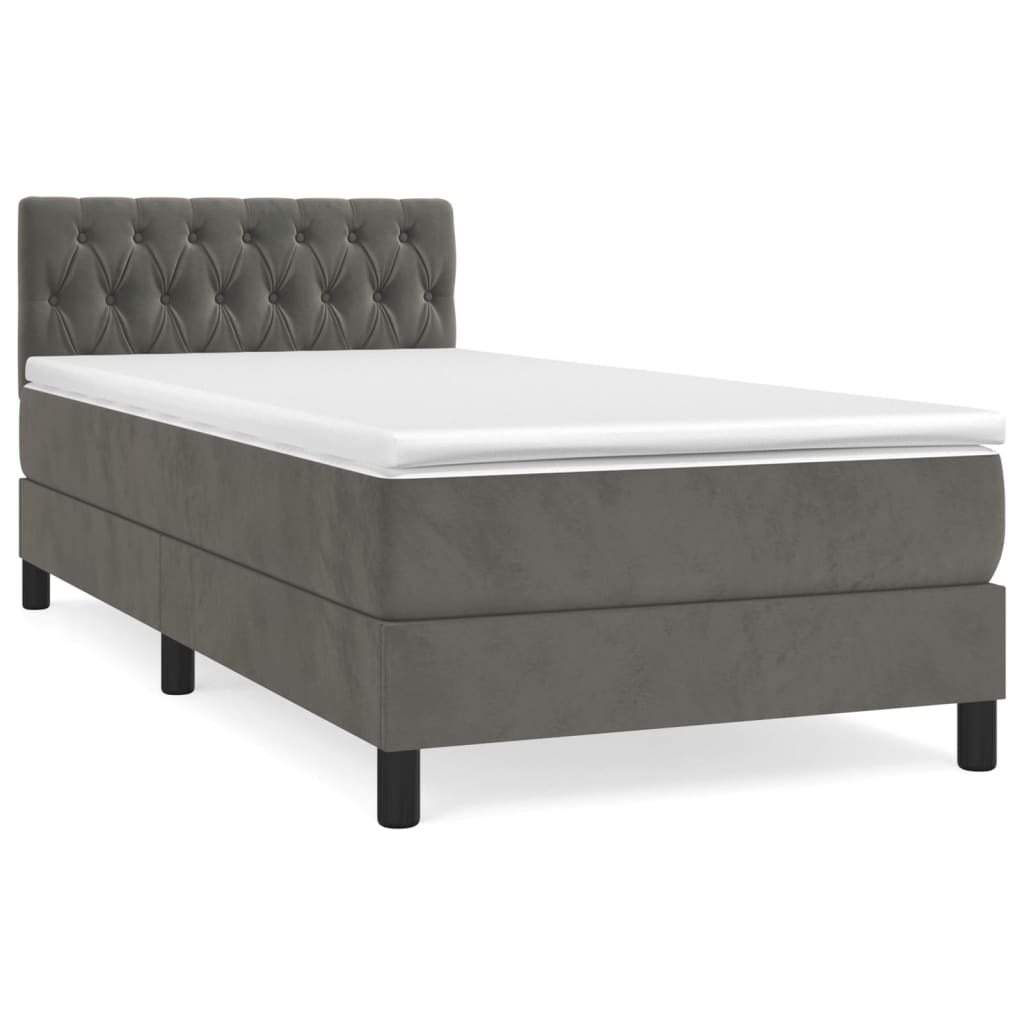 Giroletto a Molle con Materasso Grigio Scuro 90x190 cm Velluto