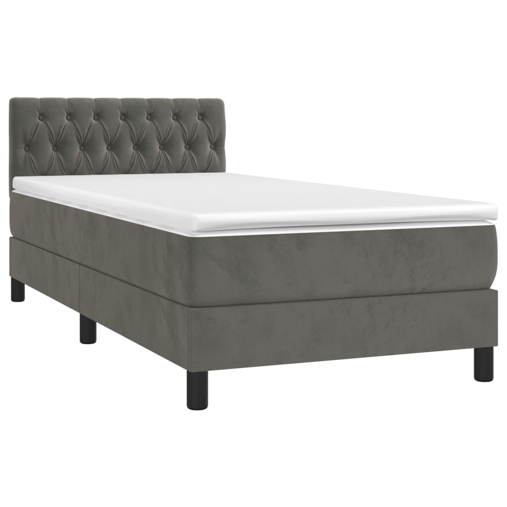 Giroletto a Molle con Materasso Grigio Scuro 90x190 cm Velluto