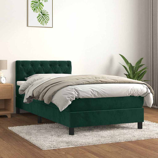 Giroletto a Molle con Materasso Verde Scuro 90x190 cm Velluto