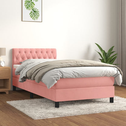 Giroletto a Molle con Materasso Rosa 90x190 cm in Velluto - homemem39