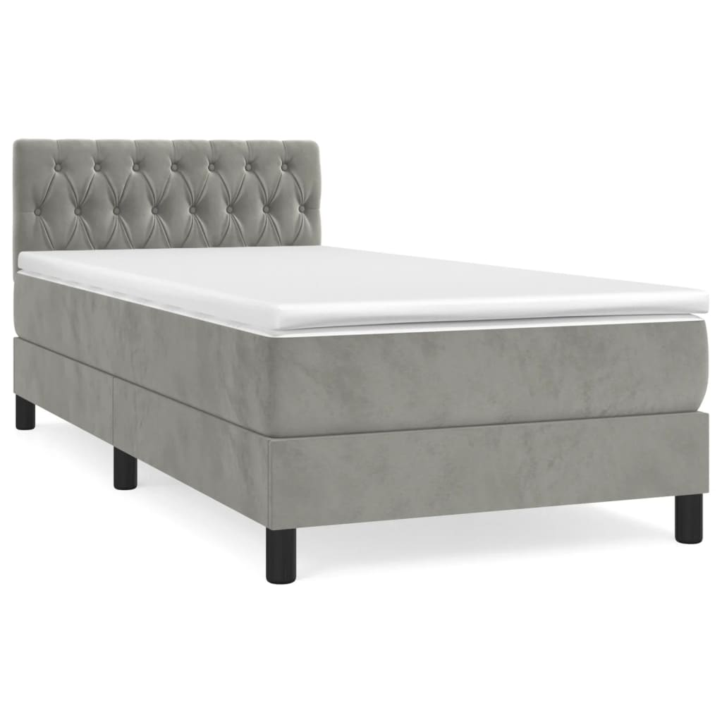 Giroletto a Molle con Materasso Grigio Chiaro 100x200cm Velluto