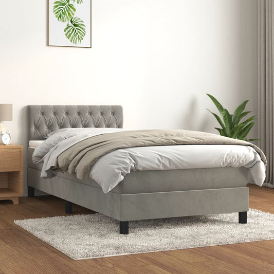 Giroletto a Molle con Materasso Grigio Chiaro 100x200cm Velluto