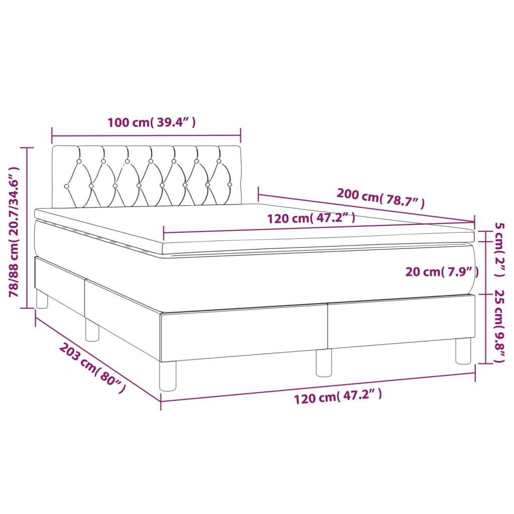 Giroletto a Molle con Materasso Blu Scuro 120x200 cm in Velluto