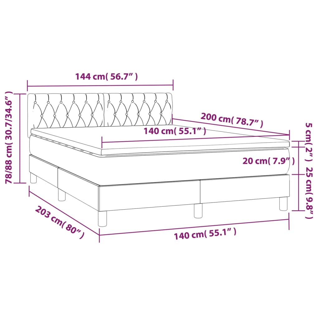 Giroletto a Molle con Materasso Blu Scuro 140x200 cm in Velluto