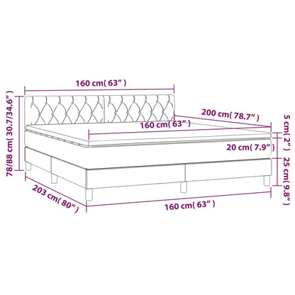 Giroletto a Molle con Materasso Grigio Scuro 160x200 cm Velluto