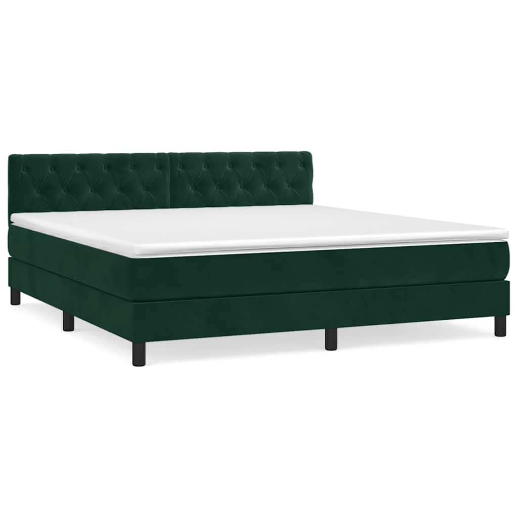 Giroletto a Molle con Materasso Verde Scuro 160x200 cm Velluto
