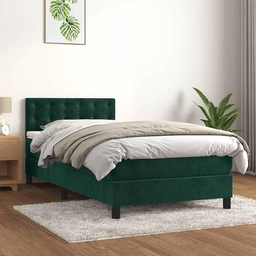 Giroletto a Molle con Materasso Verde Scuro 90x190 cm Velluto