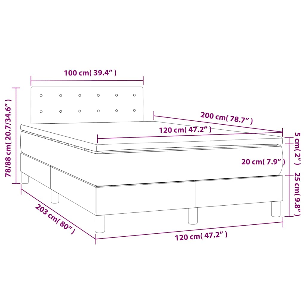 Giroletto a Molle con Materasso Blu Scuro 120x200 cm in Velluto | homemem39