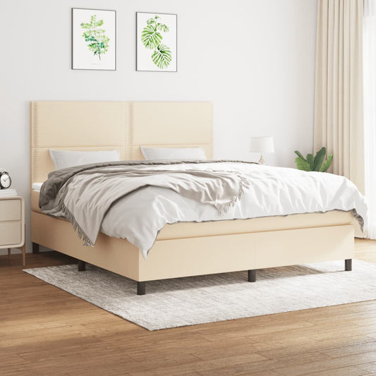 Giroletto a Molle con Materasso Crema 180x200 cm in Tessuto