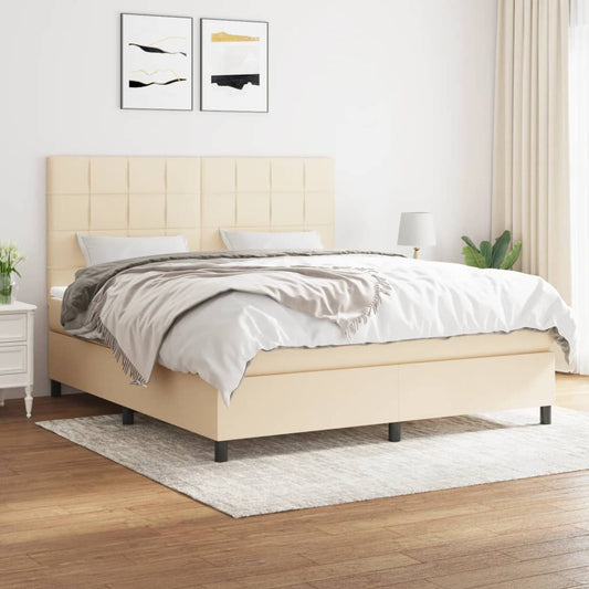 Giroletto a Molle con Materasso Crema 160x200 cm in Tessuto