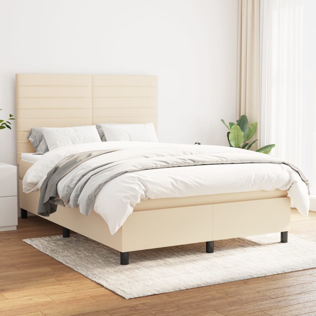 Giroletto a Molle con Materasso Crema 140x19 cm in Tessuto | homemem39