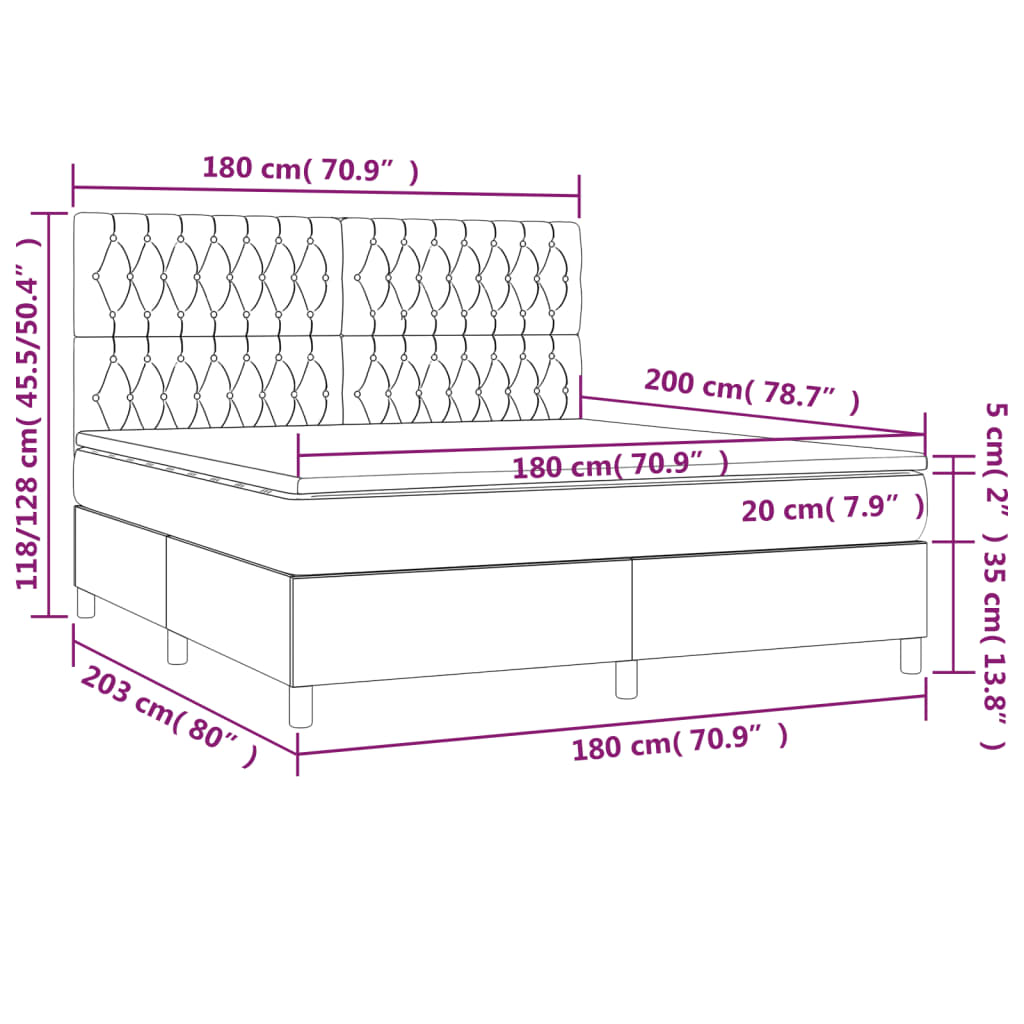 Giroletto a Molle con Materasso Marrone Scuro 180x200cm Tessuto | homemem39