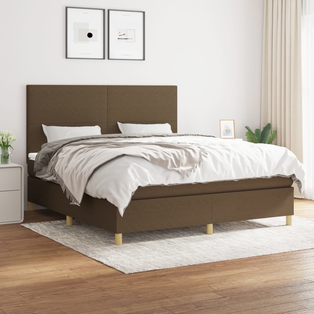 Giroletto a Molle con Materasso Marrone Scuro 160x200cm Tessuto | homemem39
