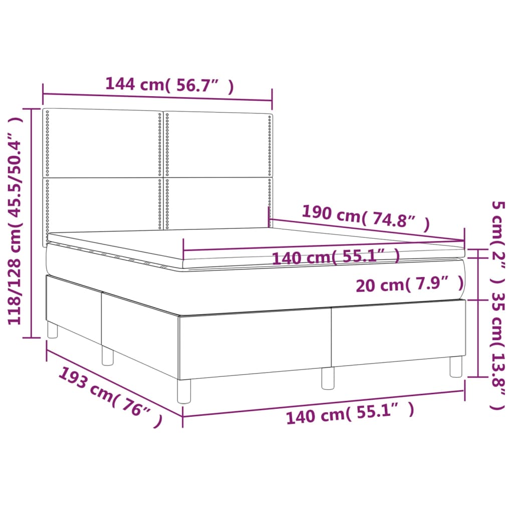 Giroletto a Molle con Materasso Marrone Scuro 140x190cm Tessuto | homemem39