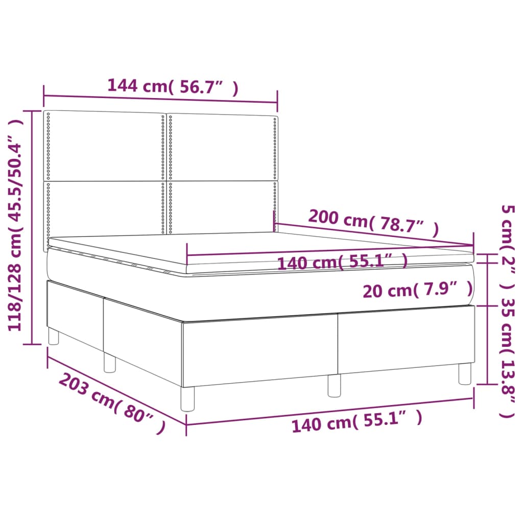 Giroletto a Molle con Materasso Marrone Scuro 140x200cm Tessuto | homemem39