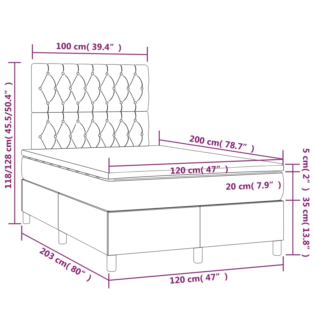 Giroletto a Molle con Materasso Tortora 120x200 cm in Tessuto | homemem39