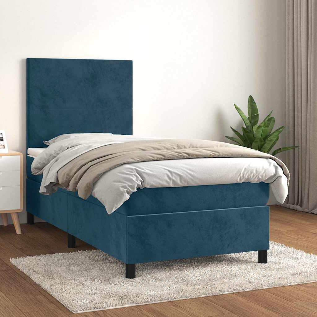 Giroletto a Molle con Materasso Blu Scuro 80x200 cm in Velluto | homemem39