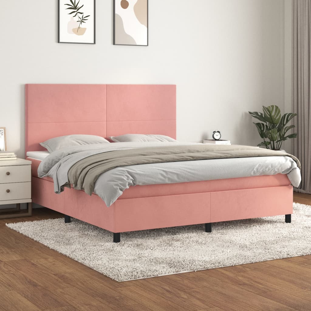 Giroletto a Molle con Materasso Rosa 160x200 cm in Velluto - homemem39