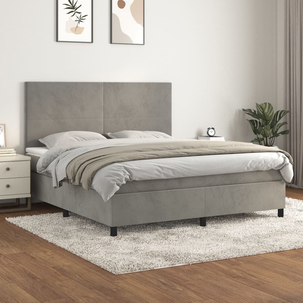 Giroletto a Molle con Materasso Grigio Chiaro 180x200cm Velluto - homemem39