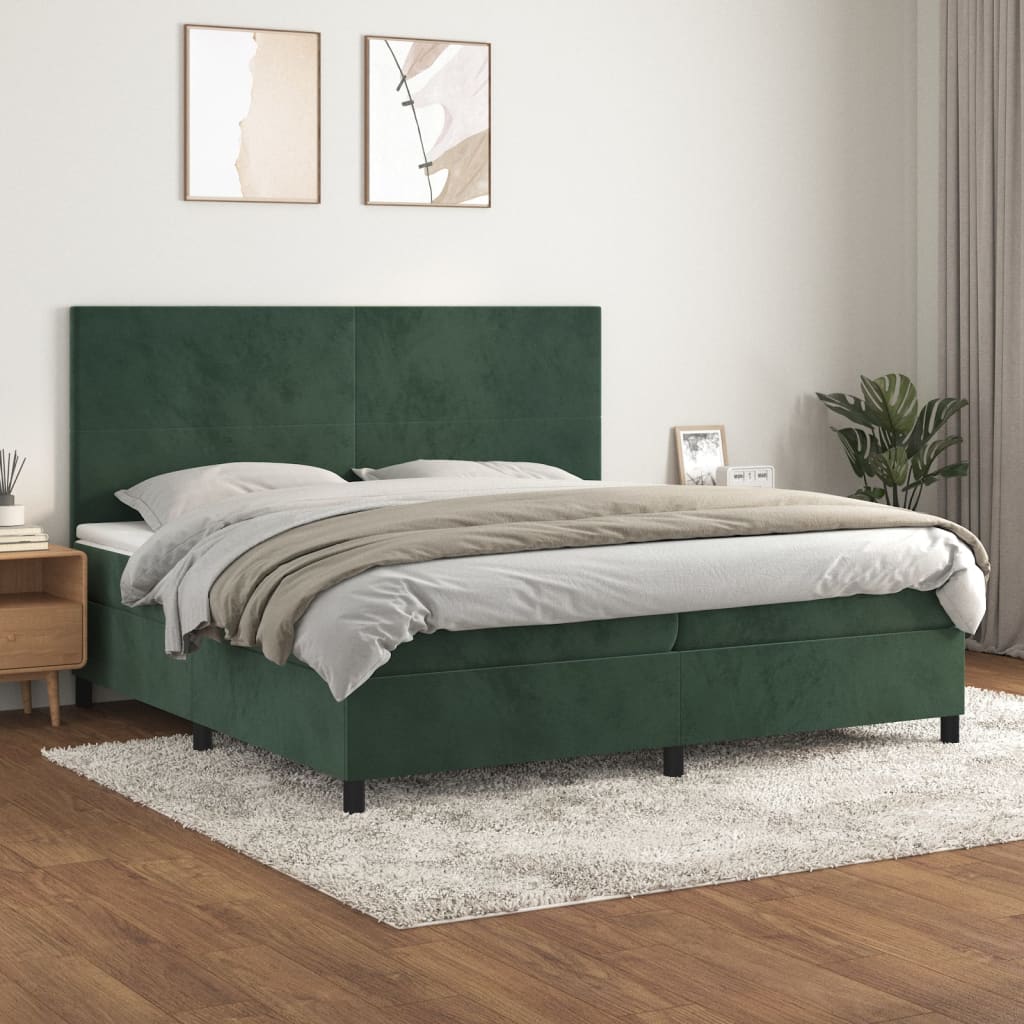 Giroletto a Molle con Materasso Verde Scuro 200x200 cm Velluto - homemem39