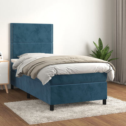 Giroletto a Molle con Materasso Blu Scuro 80x200 cm in Velluto | homemem39