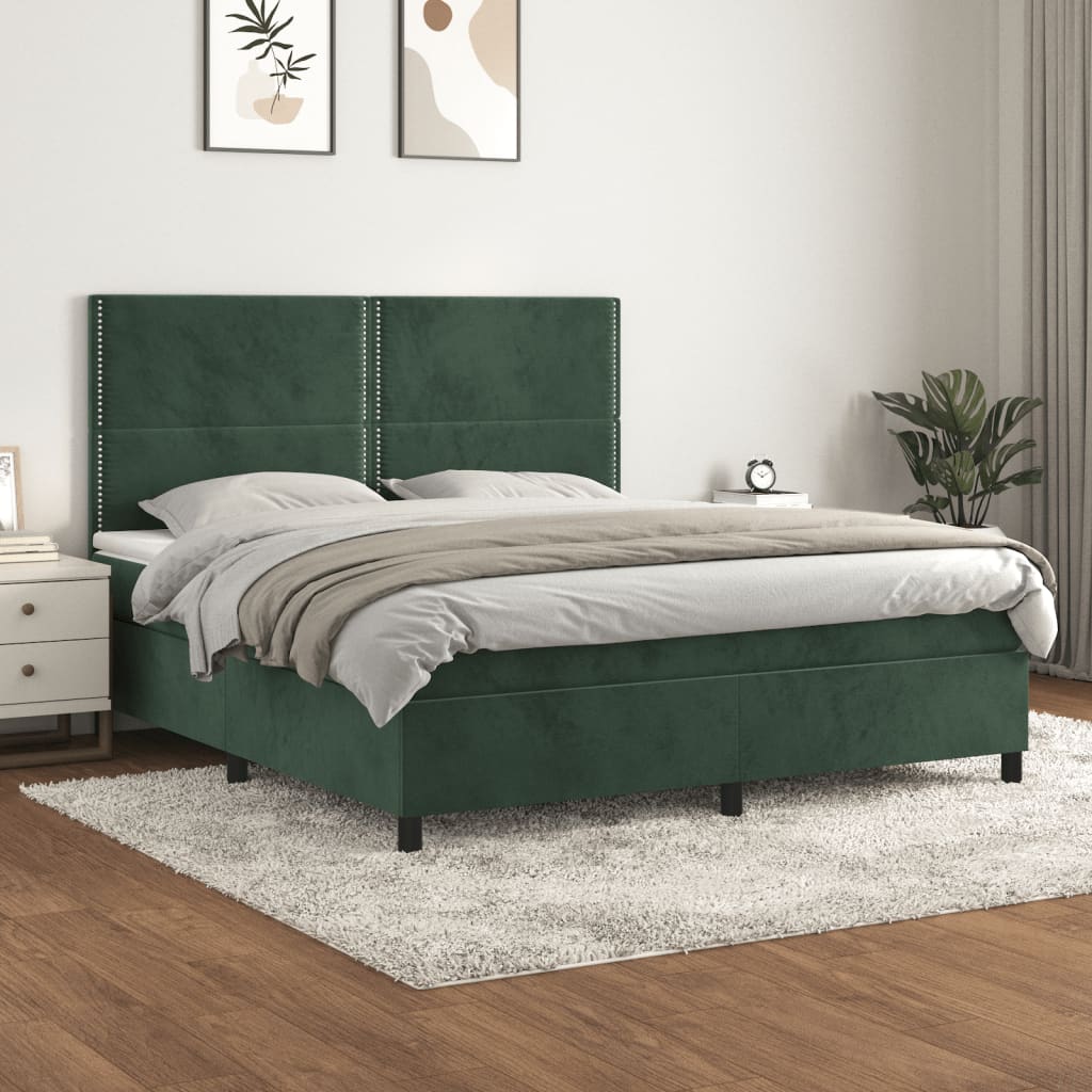 Giroletto a Molle con Materasso Verde Scuro 180x200 cm Velluto - homemem39