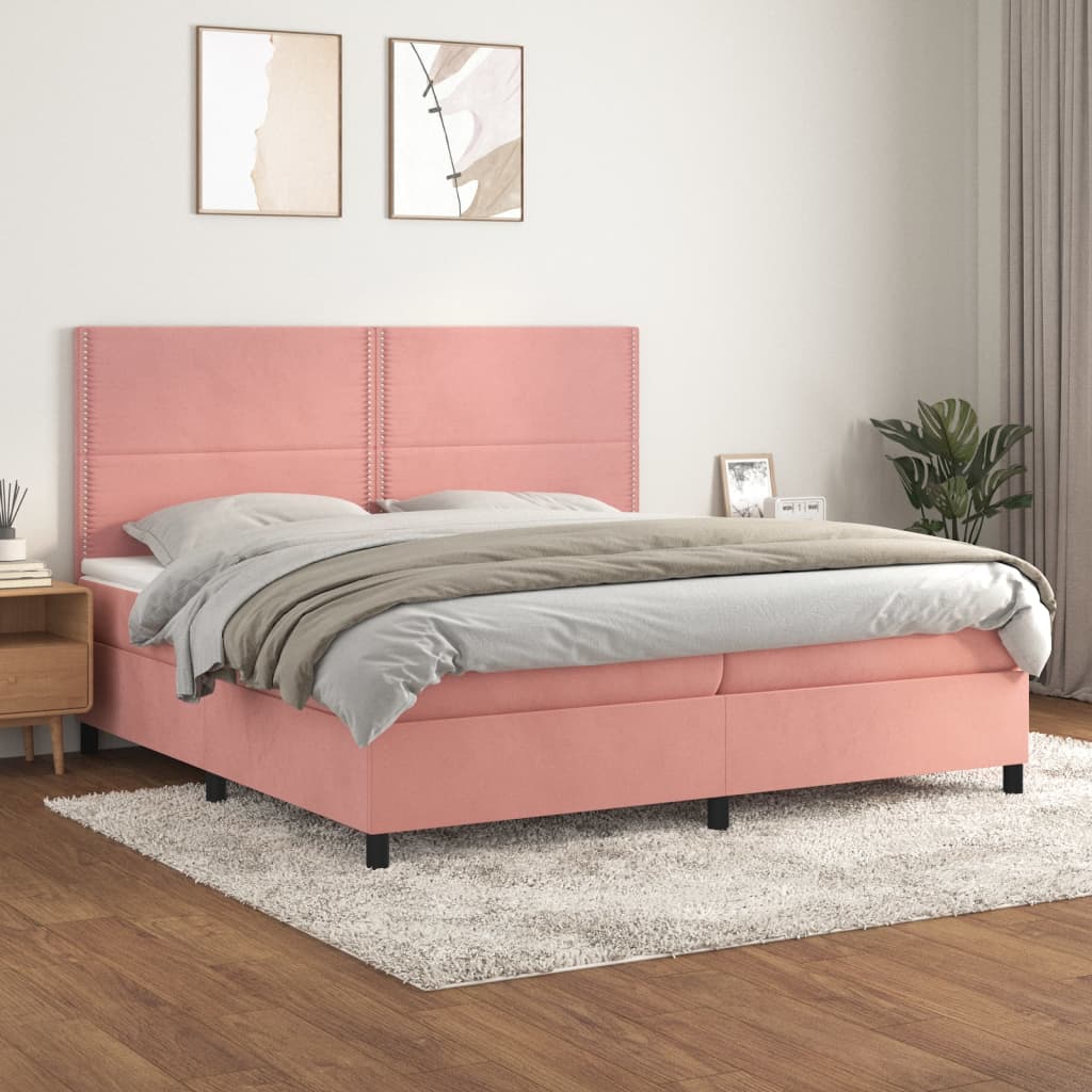 Giroletto a Molle con Materasso Rosa 200x200 cm in Velluto | homemem39