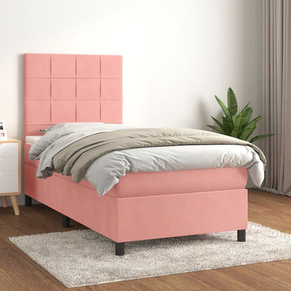 Giroletto a Molle con Materasso Rosa 90x200 cm in Velluto | homemem39