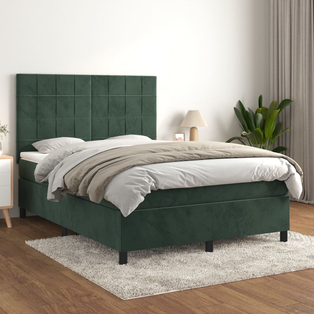 Giroletto a Molle con Materasso Verde Scuro 140x190 cm Velluto - homemem39