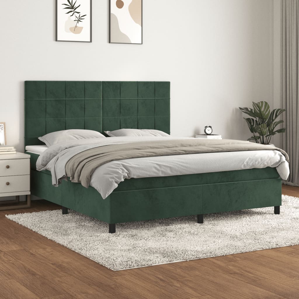 Giroletto a Molle con Materasso Verde Scuro 160x200 cm Velluto - homemem39