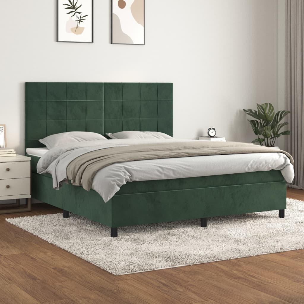 Giroletto a Molle con Materasso Verde Scuro 180x200 cm Velluto - homemem39