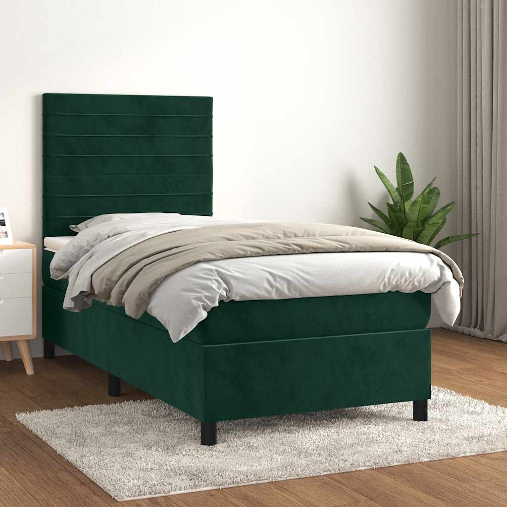 Giroletto a Molle con Materasso Verde Scuro 90x190 cm Velluto