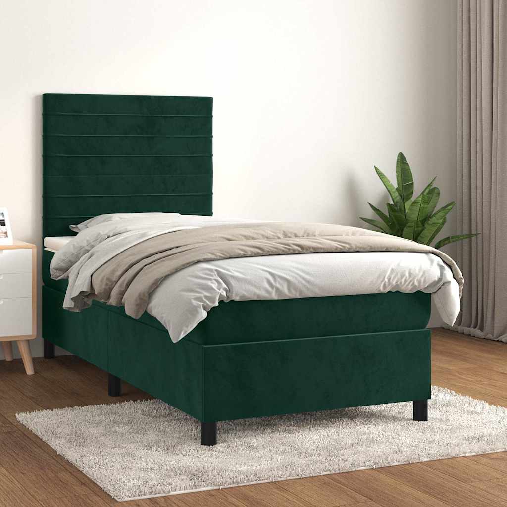 Giroletto a Molle con Materasso Verde Scuro 90x200 cm Velluto