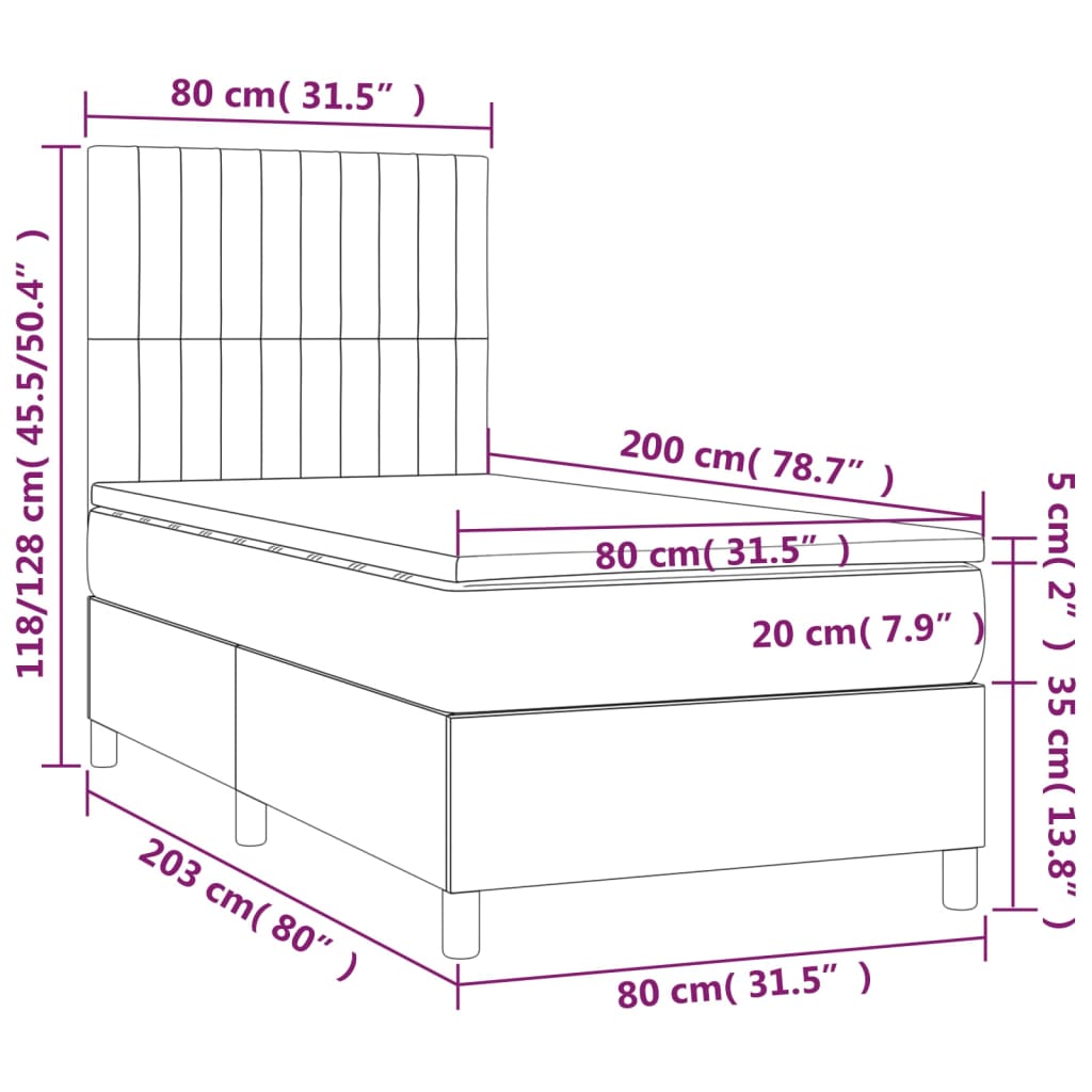 Giroletto a Molle con Materasso Nero 80x200 cm in Velluto