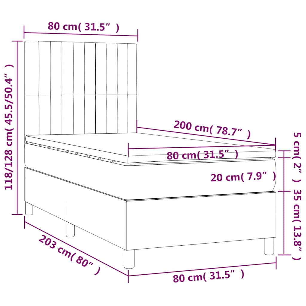 Giroletto a Molle con Materasso Blu Scuro 80x200 cm in Velluto | homemem39