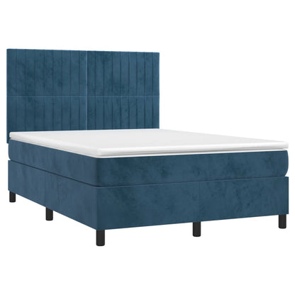 Giroletto a Molle con Materasso Blu Scuro 140x200 cm in Velluto