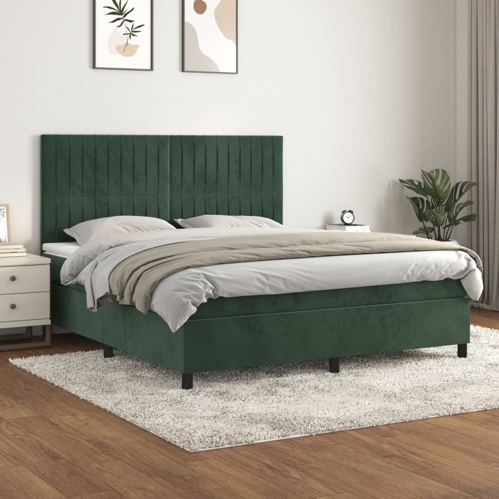 Giroletto a Molle con Materasso Verde Scuro 180x200 cm Velluto - homemem39