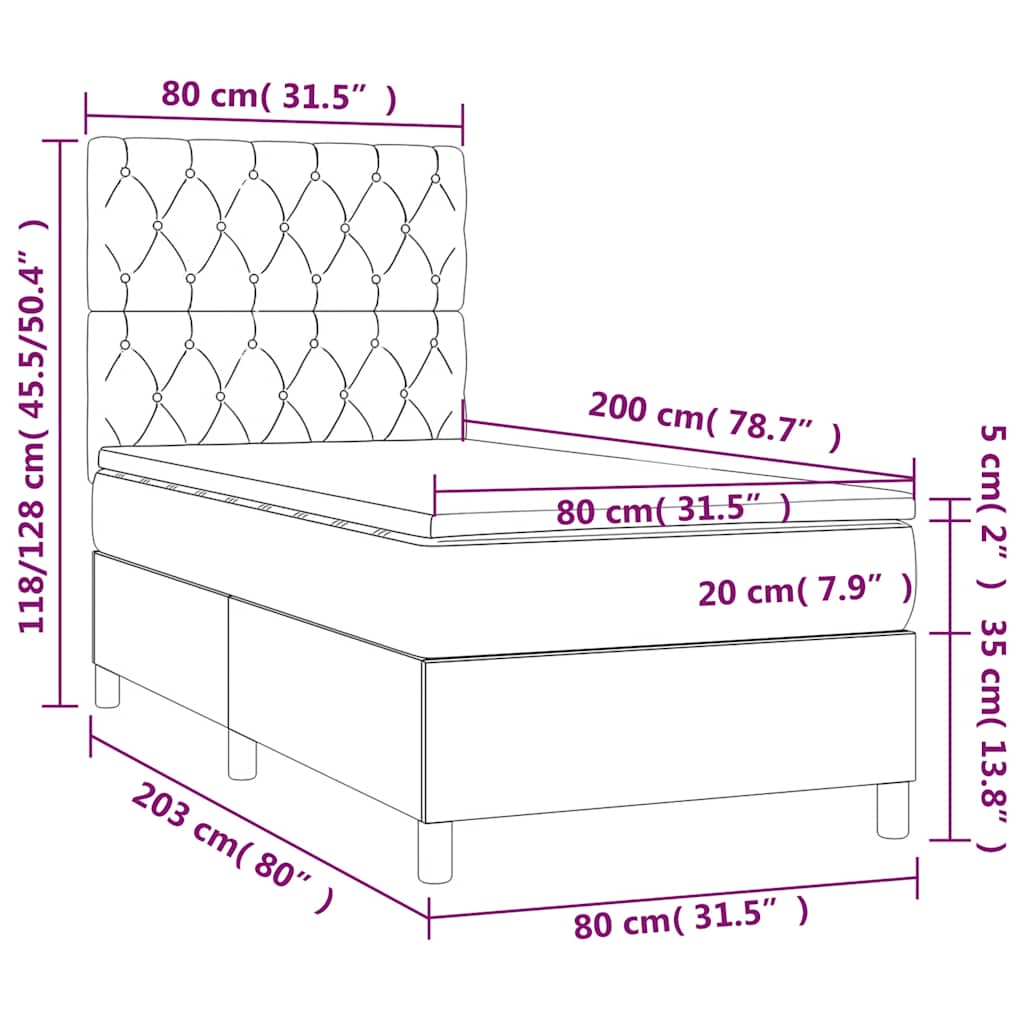 Giroletto a Molle con Materasso Blu Scuro 80x200 cm in Velluto | homemem39