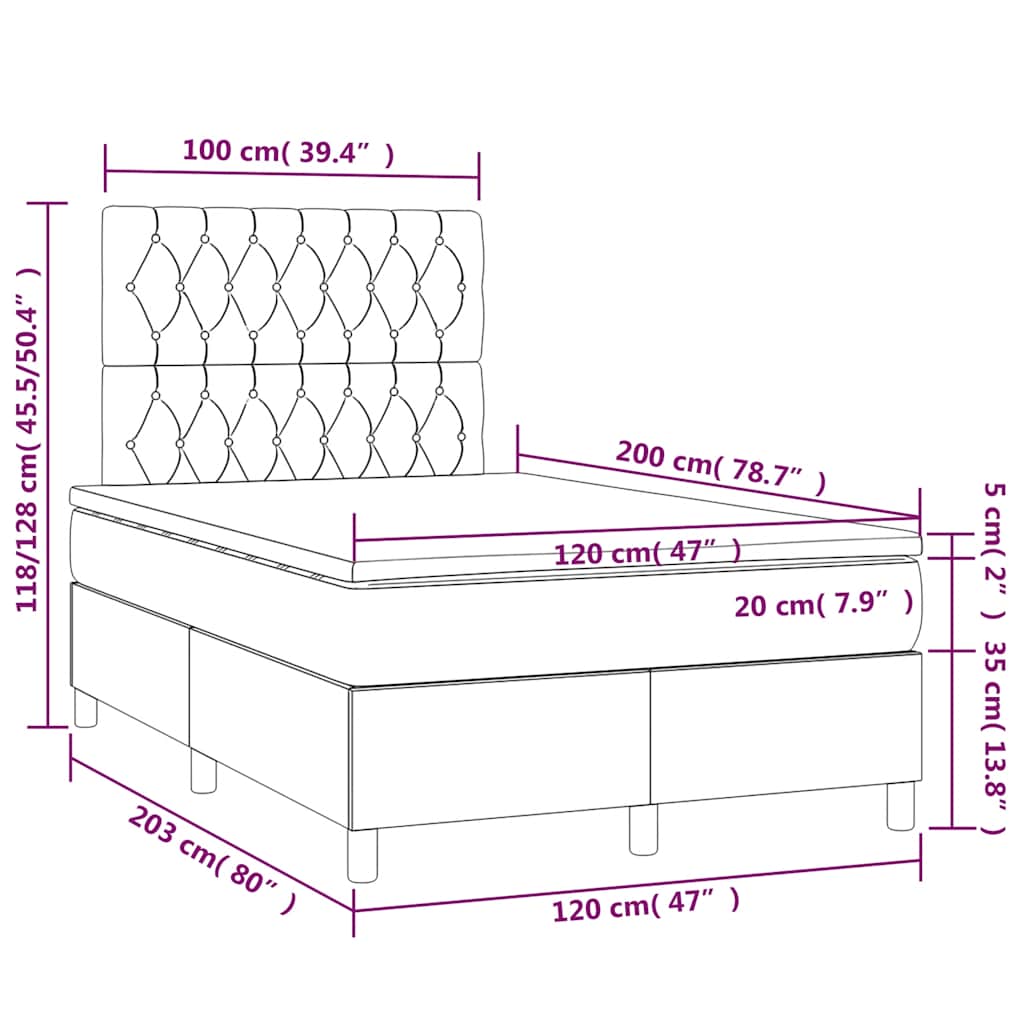Giroletto a Molle con Materasso Blu Scuro 120x200 cm in Velluto | homemem39