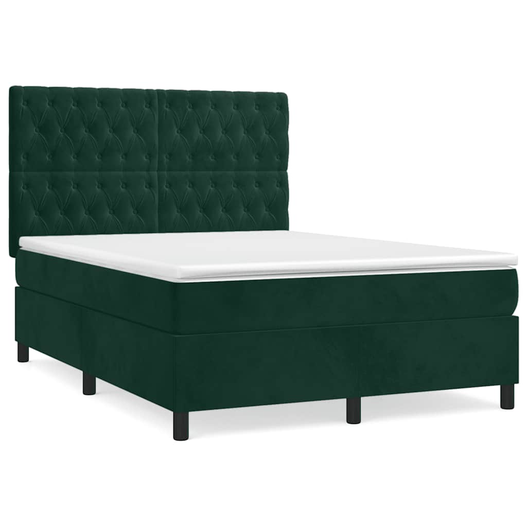 Giroletto a Molle con Materasso Verde Scuro 140x190 cm Velluto