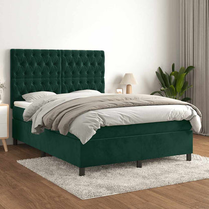 Giroletto a Molle con Materasso Verde Scuro 140x190 cm Velluto