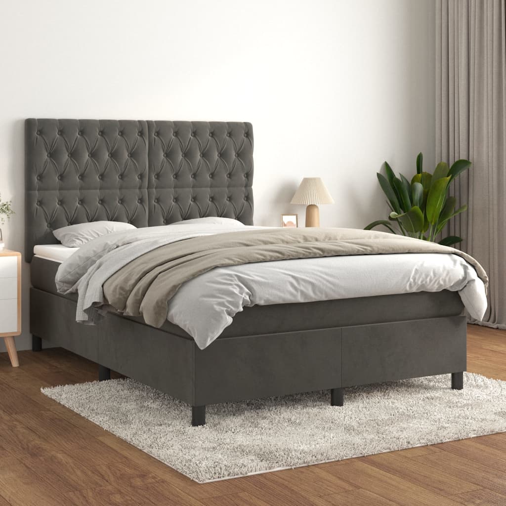 Giroletto a Molle con Materasso Grigio Scuro 140x200 cm Velluto | homemem39