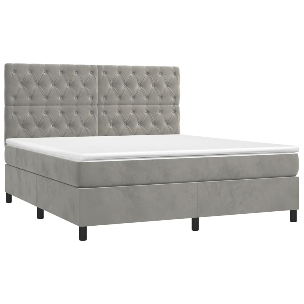 Giroletto a Molle con Materasso Grigio Chiaro 160x200cm Velluto