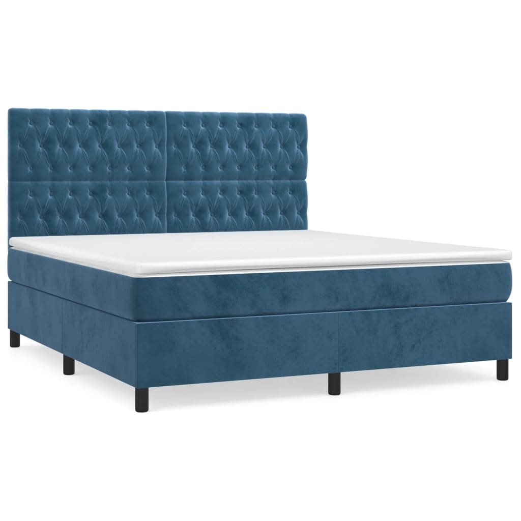 Giroletto a Molle con Materasso Blu Scuro 180x200 cm in Velluto
