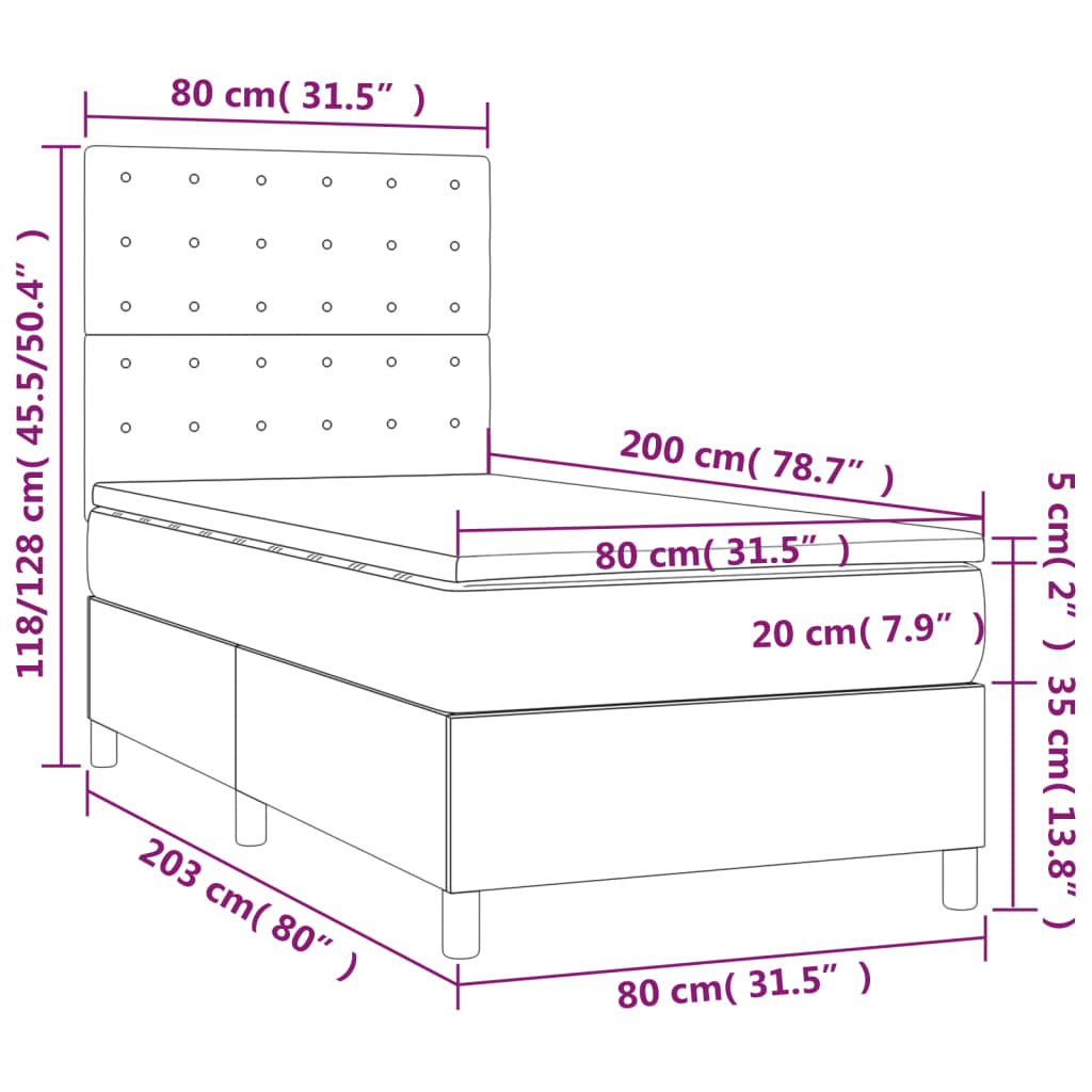 Giroletto a Molle con Materasso Nero 80x200 cm in Velluto