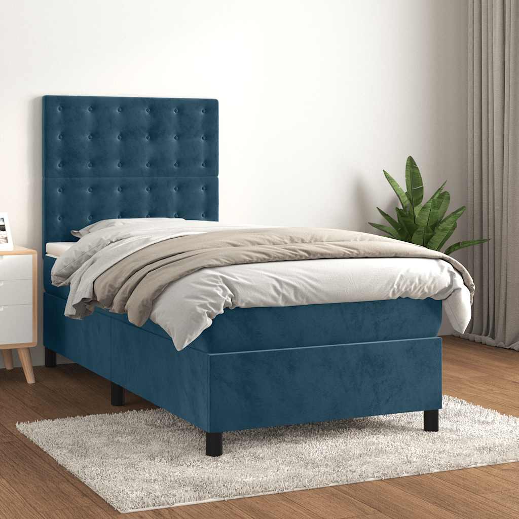 Giroletto a Molle con Materasso Blu Scuro 80x200 cm in Velluto | homemem39