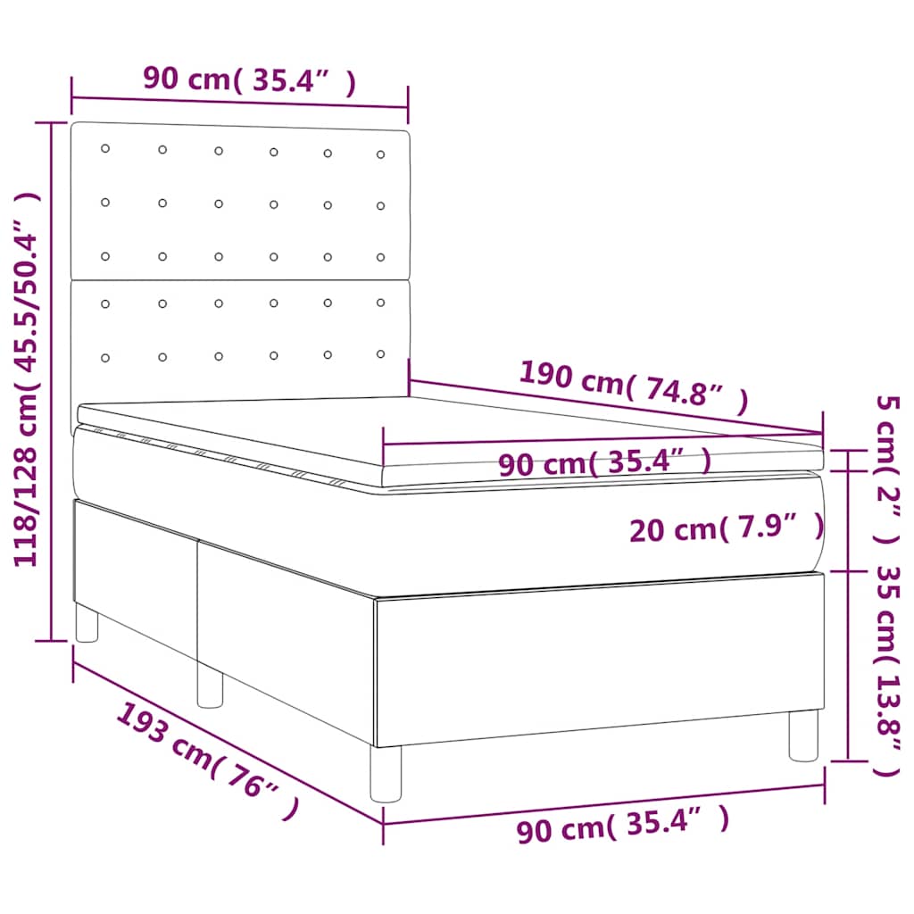 Giroletto a Molle con Materasso Blu Scuro 90x190 cm in Velluto | homemem39